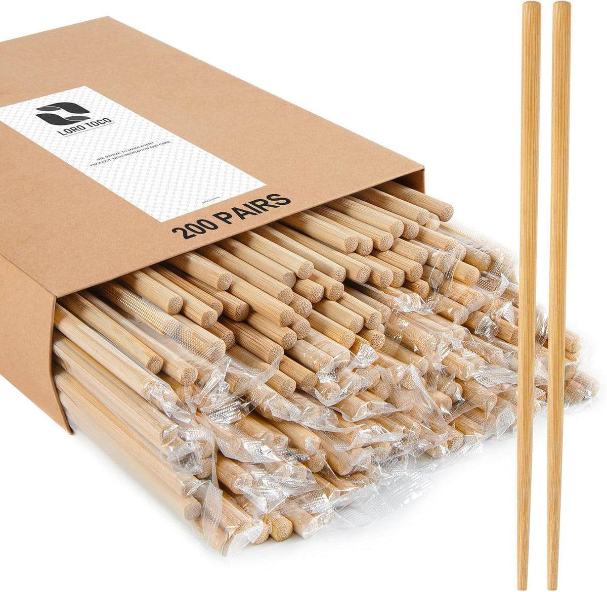 200Pairs Bamboo Chopsticks Disposable | Individually Wrapped | Bulk | Separated | Round | Premium Quality-（9.45in)