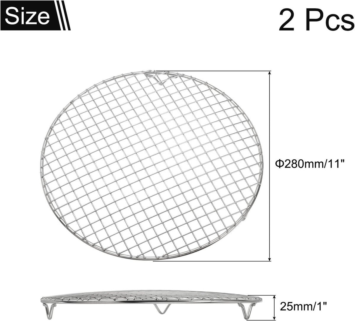 uxcell 2 Pcs Round Cooking Rack with Legs, Dia 11 Inch 304 Stainless Steel Barbecue Grill for Cooking Baking Barbecue Air Fryer Racks, Silver