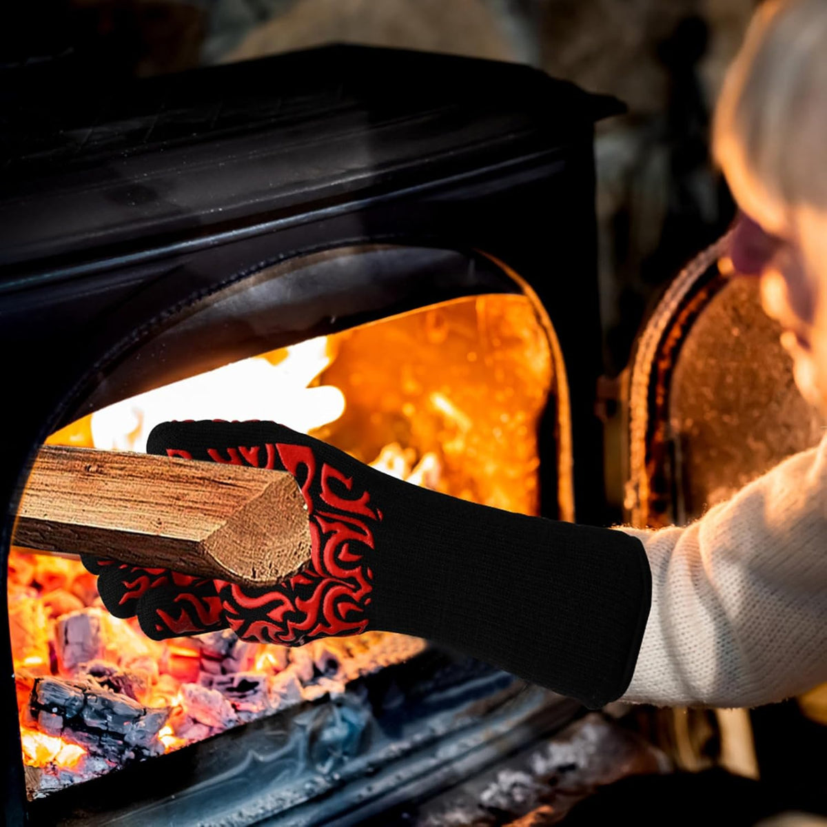 UBeesize Lengthen BBQ Gloves (Phoenix), 1472°F Heat Resistant Grill Glove, 14 inch Fireproof Oven Gloves for Cooking, Non-Slip Fire Glove for Grilling, Barbecue, Smoker, Baking, Frying