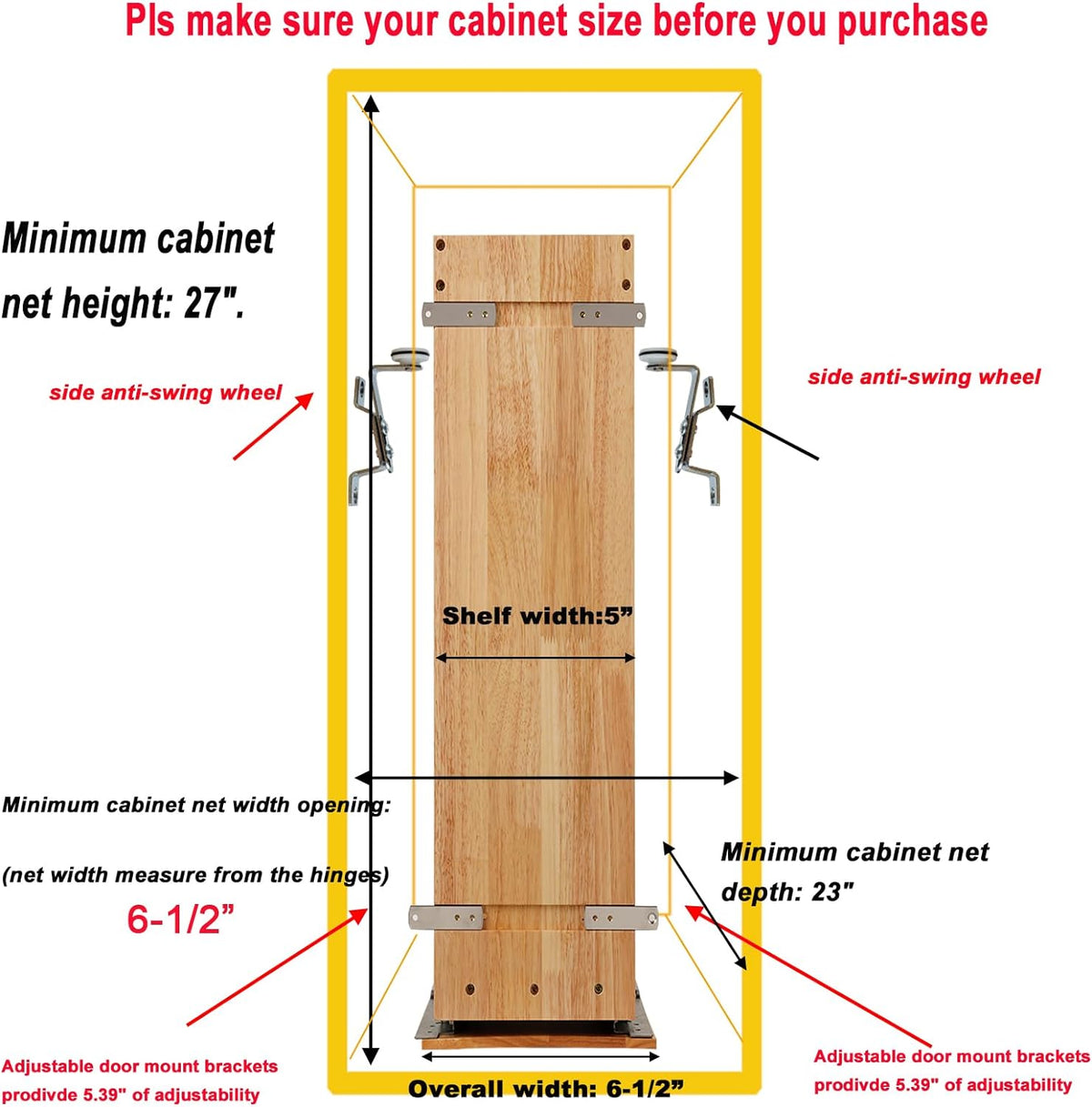 DINDON Pull Out Spice Rack Organizer for Cabinet, (5" W x 21.9" D x 25.2" H) Multi-Use Wood Pull Out Cabinet Organizer Slide Out Shelf Cabinet Storage for Kitchen, Pantry Organization