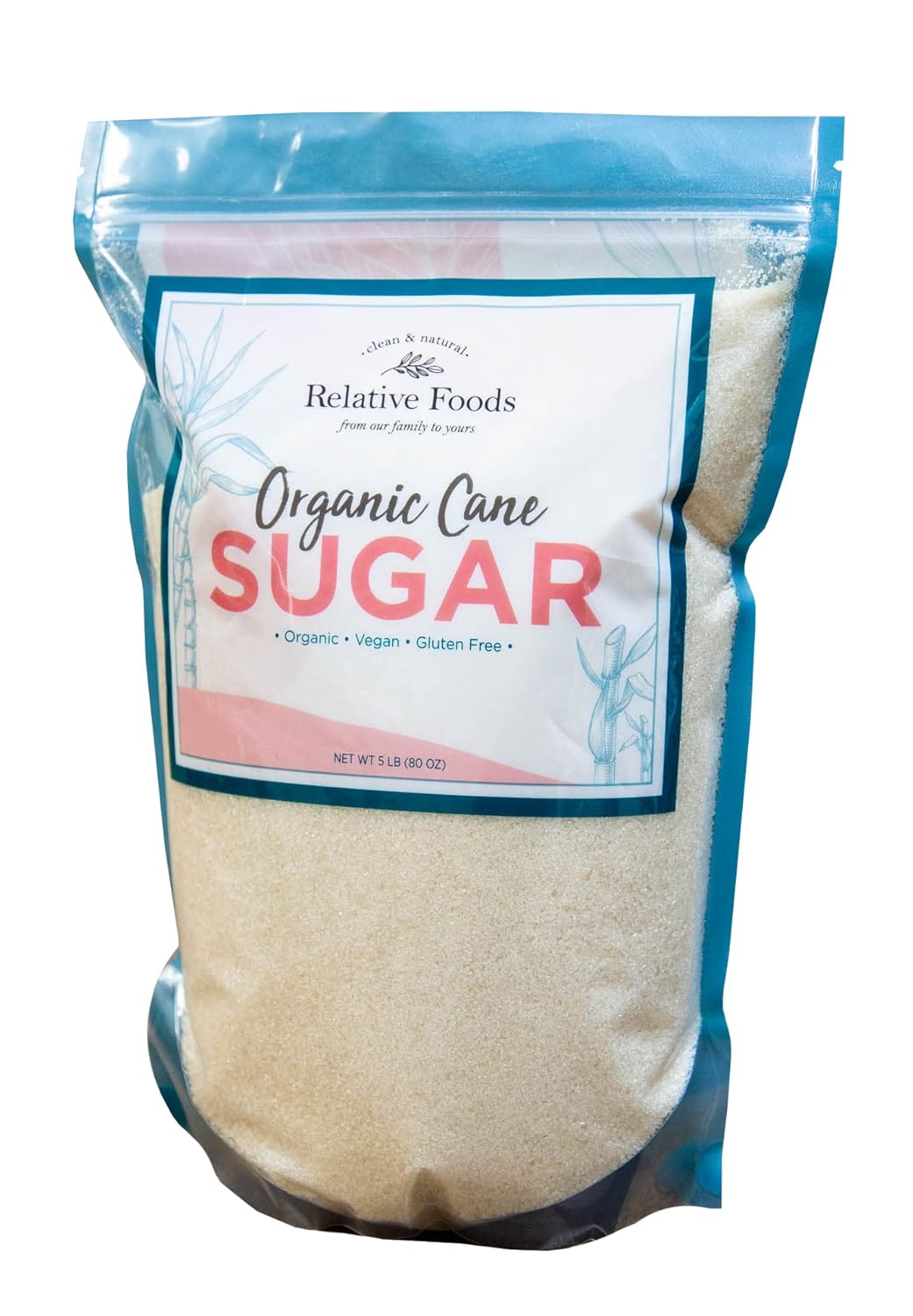 Organic Cane Sugar Crystals (5lb sugar packet) - Preservative & bone-char free, vegan food sugar substitute, gluten free, Non-GMO, fine natural sugar sweetener for cooking, beverages, & more
