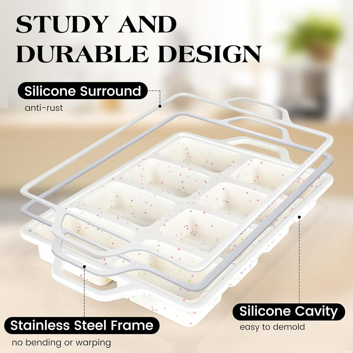 1 Pc Mini Loaf Pans Silicone, Nonstick Small Bread Pans for Baking, Tiny Meatloaf Pan with Metal Reinforced Frame 8 Cavity (Cream)