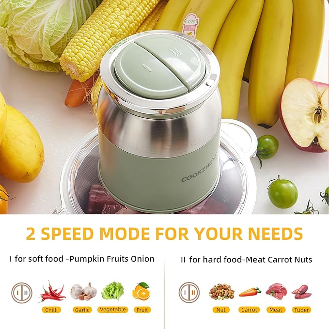Green Food Processor,500W Electric Meat Grinder with 8 Cup Stainless Steel Bowl and 4 Sharp Blades, Food Chopper & Vegetable Chopper for home use,Meat Processor, Vegetables, Fruits and Nuts