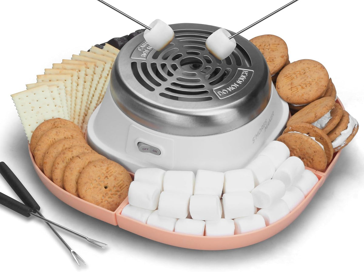 Smores Maker Tabletop Indoor Kit, Indoor Marshmallow Roaster, Flameless Electric S'mores Maker, Smores Maker with 4 Detachable Tray & Roasting Sticks, Gift for family & Date Night, Orange