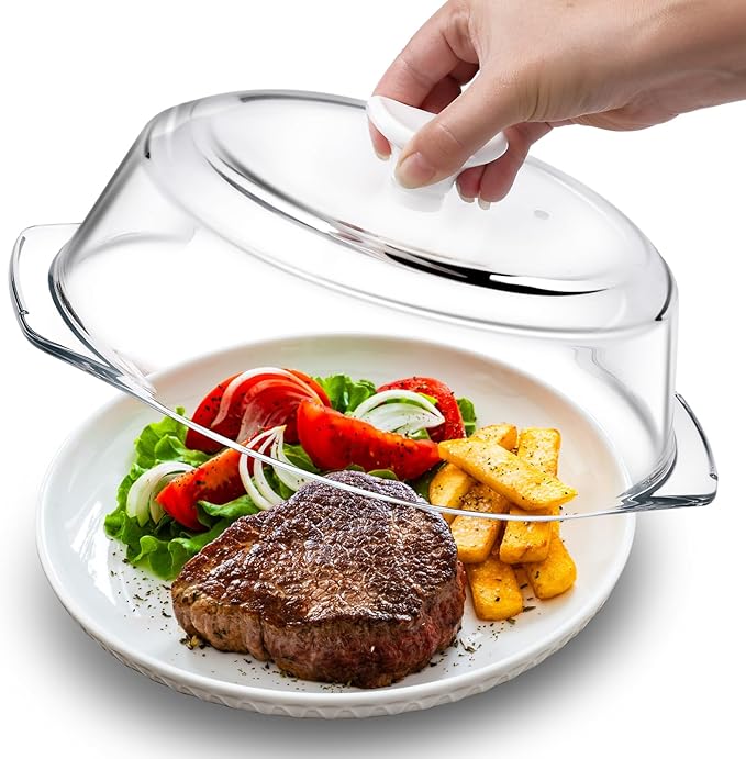 Plastic-free, ACEPRUT New Upgrade Glass Microwave Splatter Cover for Food with Ceramic Handle & Screw, 100% Food Grade, BPA Free, Dishwasher Safe