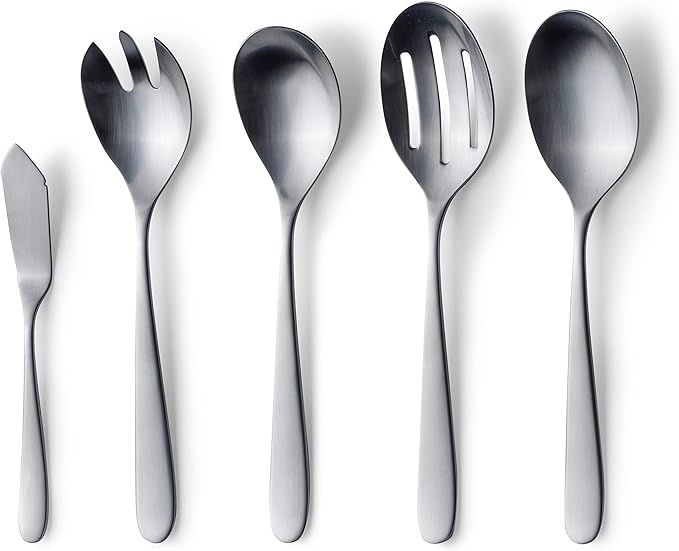 Matte Serving Set, 18/10 Stainless Steel Satin Flatware, Modern Brushed Finish Cutlery, Dishwasher Safe & Durable, Built to Last (10-Piece Serving Set, Fidenza)