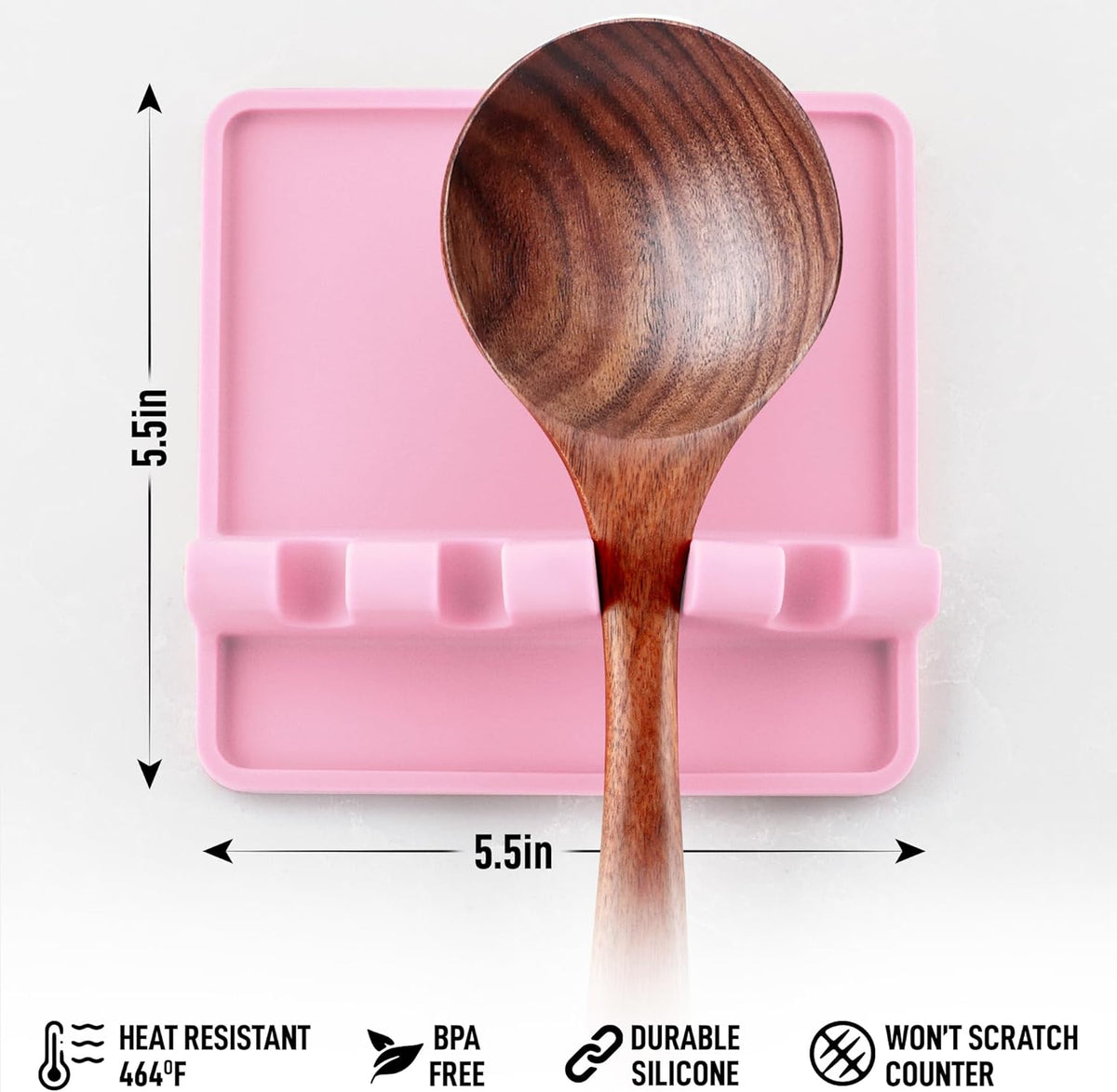 Zulay Kitchen Silicone Utensil Rest with Drip Pad for Multiple Utensils - BPA-Free, Heat-Resistant Spoon Rest & Spoon Holder for Stove Top - Kitchen Utensil Holder for Ladles & Tongs - Pink