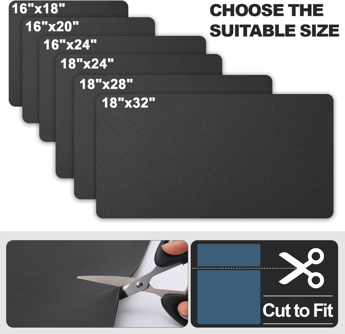 Dish Drying Mat for Kitchen Counter | Coffee Bar Mat for Countertops | Heat Resistant Drainer Mat with Non-slip Rubber Backed | Hide Stain Kitchen Absorbent Draining Mat | Black 18"x32"