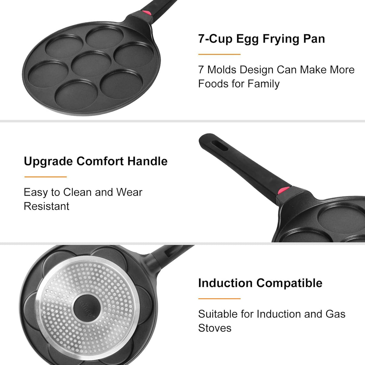 Pancake Pan Maker Nonstick Induction Compatible, 10.5 Inch Mini Non Stick Silver Dollar Grill Blini Griddle Crepe Pan,7 Molds Cake Egg Cooker Skillet for Kids Gifts