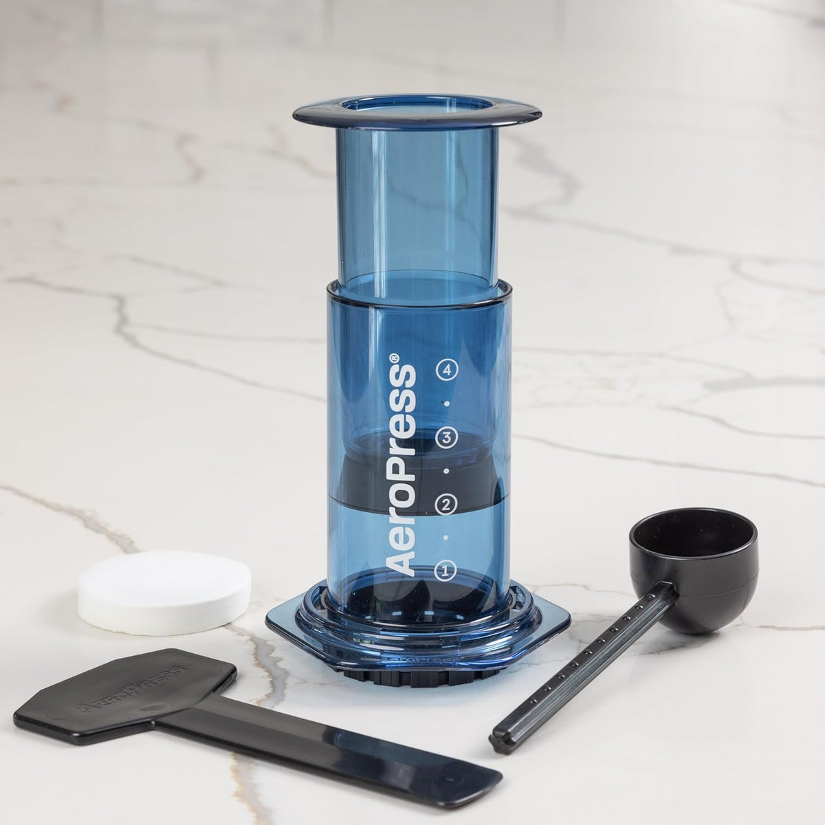 AeroPress Clear Blue Coffee Press – 3 In 1 Brew Method Combines French Press, Pourover, Espresso, Full Bodied Coffee Without Grit or Bitterness, Small Portable Coffee Maker for Camping & Travel-Blue