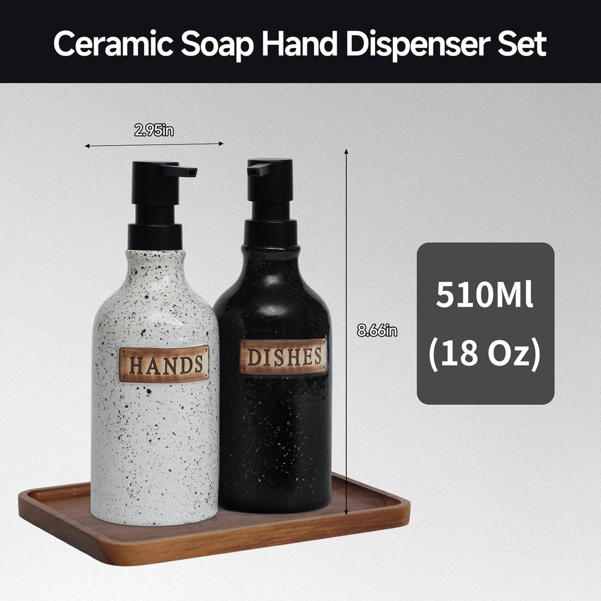 Hand and Dish Dispenser for Kitchen Sink, Ceramic Soap Dispenser Bathroom Countertop, 18 OZ Vintage Handwash Liquid Pump Dispenser for Bathroom Farmhouse Vintage Kitchen Decor