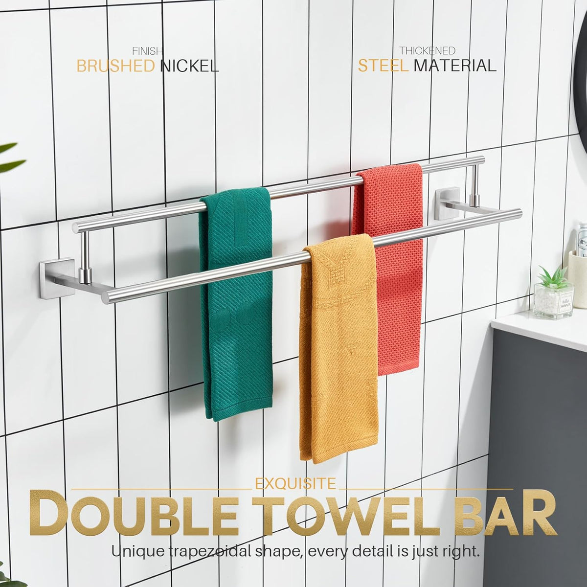 KOKOSIRI Bath Towel Holders Brushed Nickel Bathroom Rack 36 Inch Double Towel Bars Overlength Kitchen Rails Stainless Steel B5009BR-L36