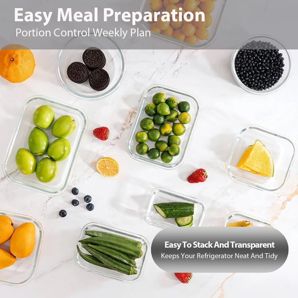 GENICOOK 30 Pieces Glass Food Storage Containers with Snap Locking Lids,Glass Meal Prep Containers Set - Airtight Lunch Containers, Microwave, Oven, Freezer and Dishwasher White