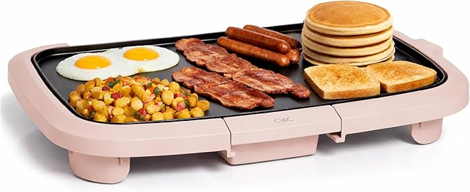 COOK WITH COLOR Electric Griddle 1200W, Nonstick Surface for Pancakes, Burgers, Eggs & More, Removable Temperature Control, Slide-Out Drip Tray, 10" x 16" Cooking Area, Dusty Rose
