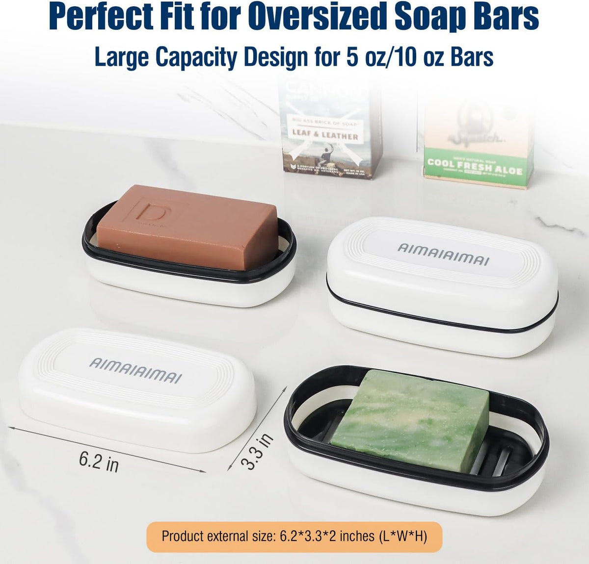 Shampoo Bar Holder Travel Case for Two Bars – Compatible with Kitsch Solid Shampoo & Conditioner Bars, Large Soap Container for Bathroom or Travel (1 Pack, White Style A-Large)