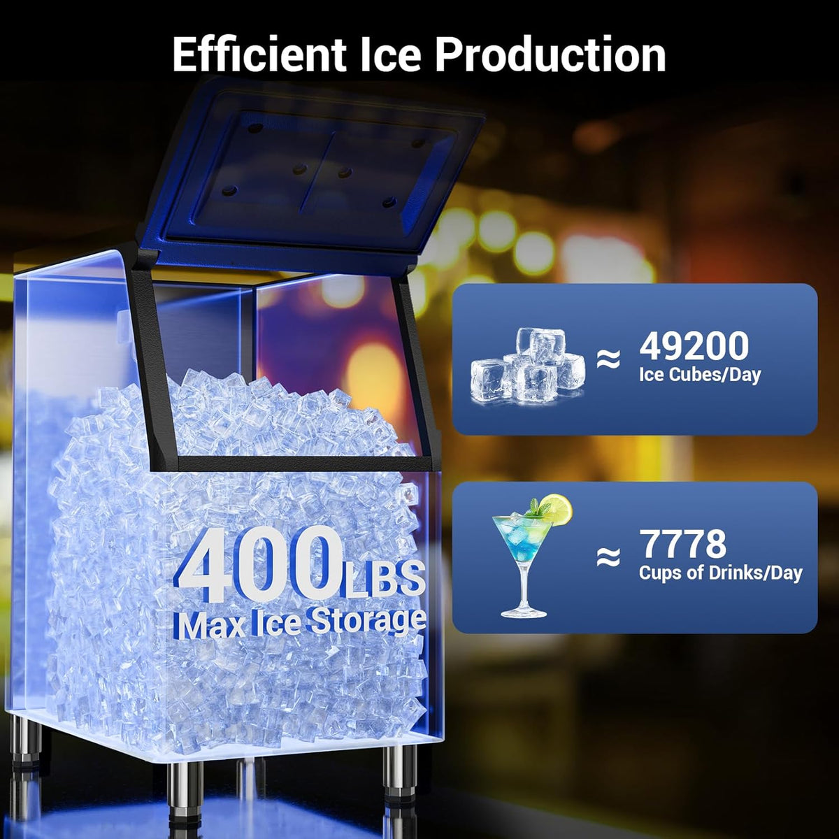 Commercial Ice Machine Maker 650lbs/24H, Large Capacity 400lbs, Stainless Steel Electric Ice Machine with Self Cleaning Function,12 Adjustable Ice Thicknesses
