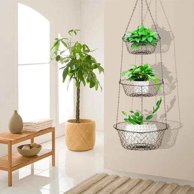 3-Tier Hanging Basket, Storage Organizer for Fruits,Vegetables, Accessory, perfer for Kitchen and Bathroom