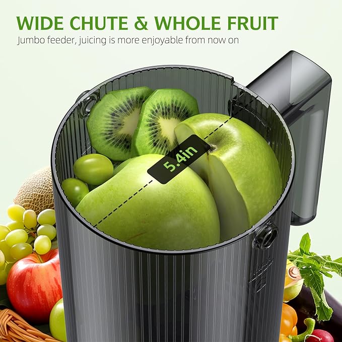 Cold Press Juicer,5.4" Wide Feed Chute Juicer Machines,High Juice Yield,Slow Masticating Juicer for Whole Vegetables & Fruits Fruits,Black