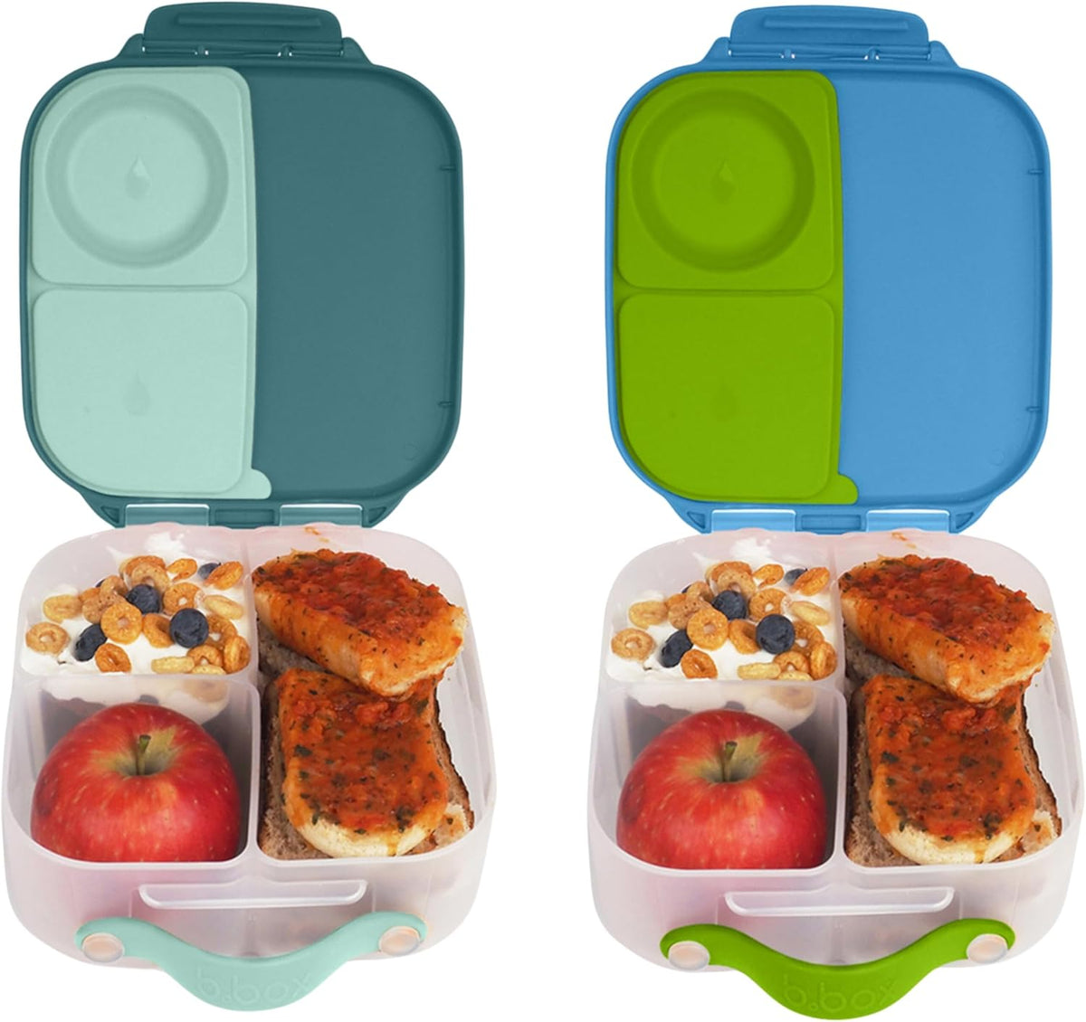 b.box Mini Lunch Box (2-pack), Bento Box for Kids Snack Container with 2 Leak-Proof Compartments, Reusable Snack Containers with Lids, BPA Free Kids Lunch Box, 4 1/4 Cup (Emerald Forest+Ocean Breeze)