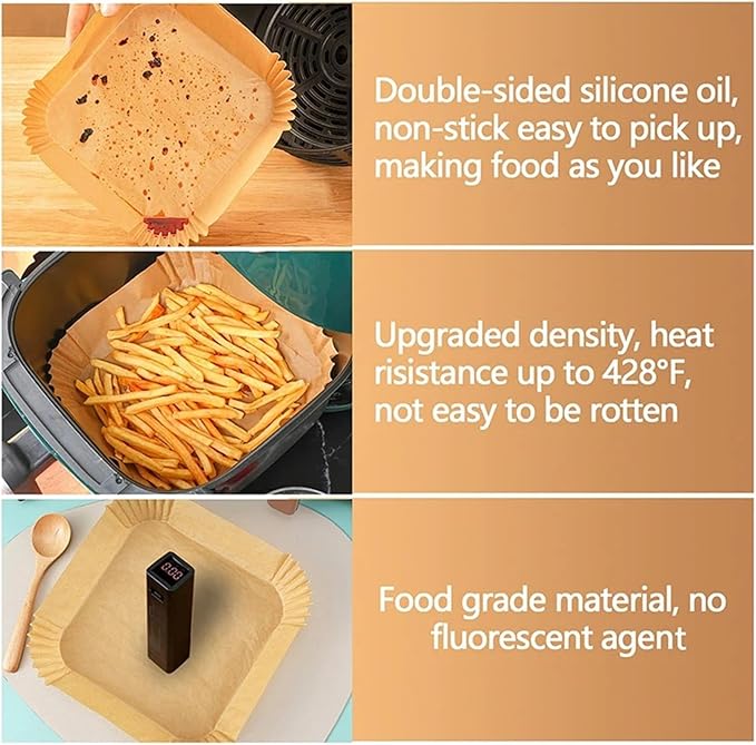 Large Air Fryer Disposable Paper Liners Nonstick 23cm Oven Airfryer Parchment Baking Paper ，Compatible For Ninja，Compatible For COSORI ，Grill Cooking Basket(16cm square,150 Pcs)