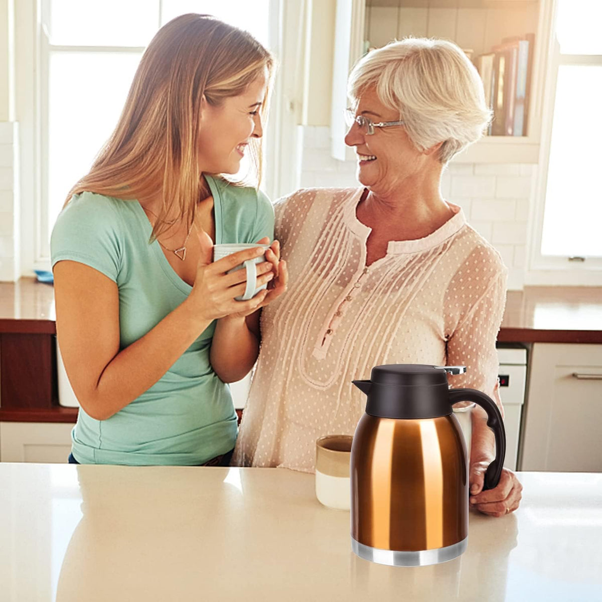 54oz Stainless Steel Thermal Coffee Carafe Dispenser, Double Wall Unbreakable Vacuum Flask 1.6L Water Tea Pot Pitcher for Cold Drinking in Summer