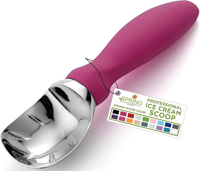 Spring Chef Heavy Duty Metal Ice Cream Scoop with Non-Slip Handle, Premium Ice Cream Spade for Frozen Yogurt, Gelato, Sorbet, Sundae, Melon, Cookie Dough - Dishwasher Safe Kitchen Tool - Magenta