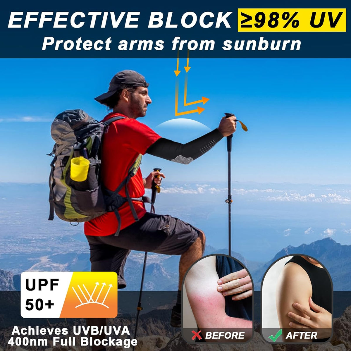 UV Sun Protection Arm Sleeves for Men Women, Cooling Sun Sleeves to Cover Arms Sports Compression Covers for Golf
