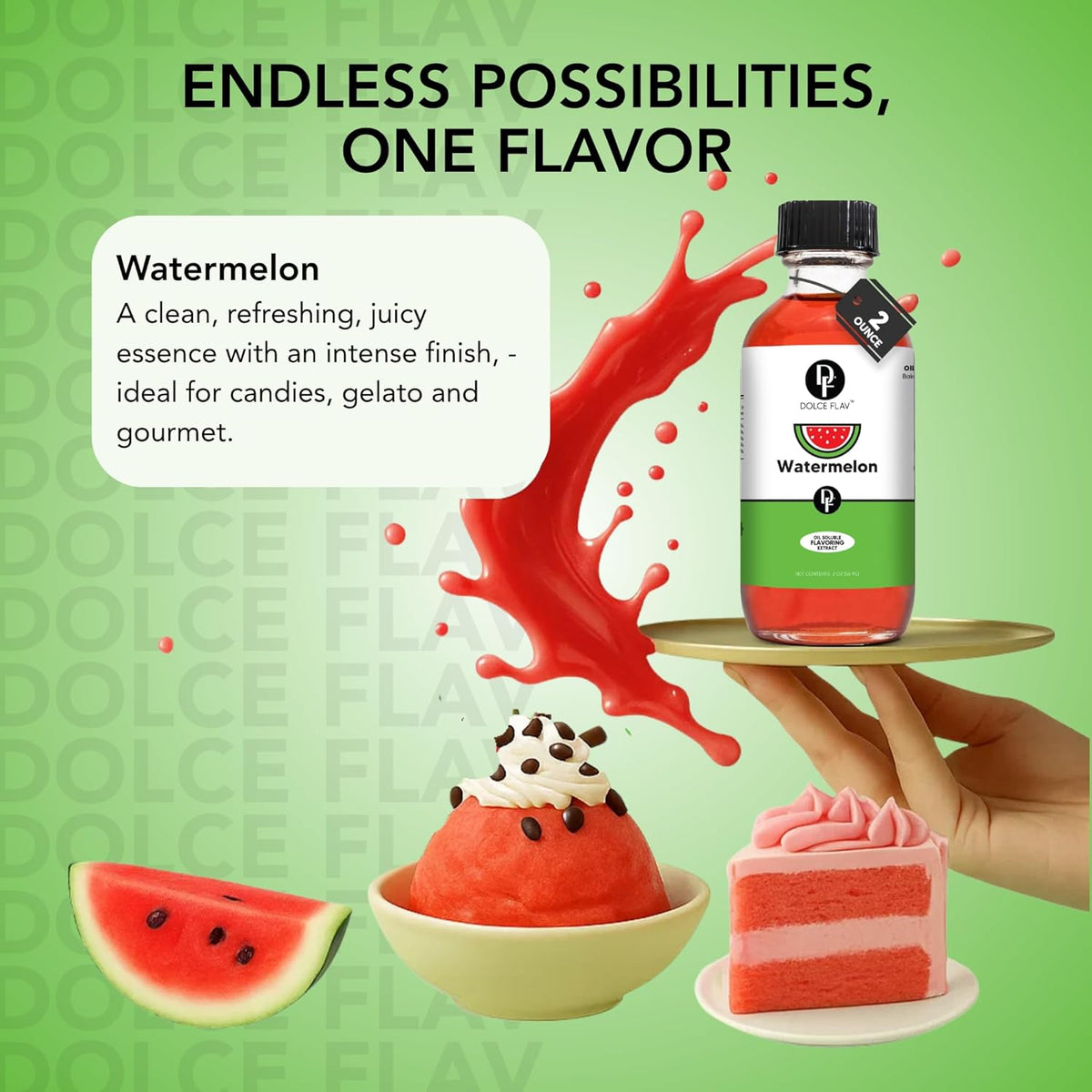 Dolce Flav Watermelon Extract 8 oz – Kosher, Sugar-Free, Concentrated Juicy Watermelon Flavoring for Baking, Chocolates & Desserts, Includes Measured Dropper