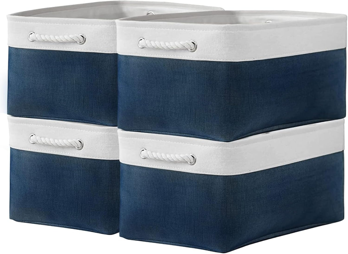 TcaFmac Organization and Storage Basket for Gifts Empty - 16x12x8 inch Large 4 Pack Collapsible Storage Box for Organizing, Fabric Storage Cubes for Cloth Toy Books Shelves(White & Jean Blue)