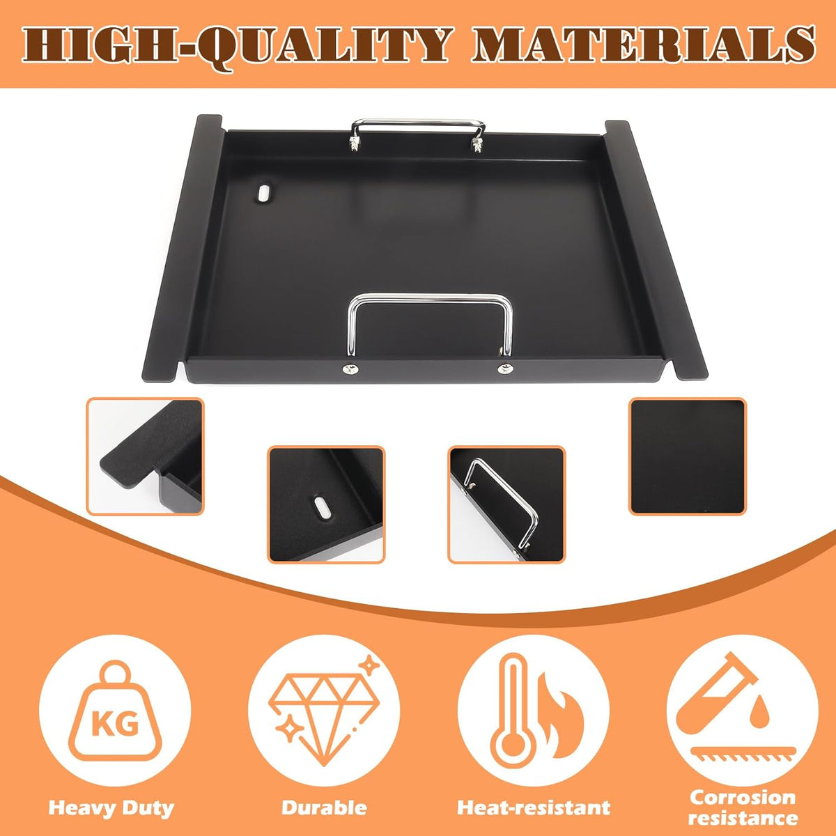 XSKHLFGRIDLE Half Griddle Replacement Parts for Ninja FlexFlame PG300 Series, Carbon Steel Griddle Insert with Grease Drain and handle for Ninja FlexFlame Grills Accessories, 17" L x 12.4" W