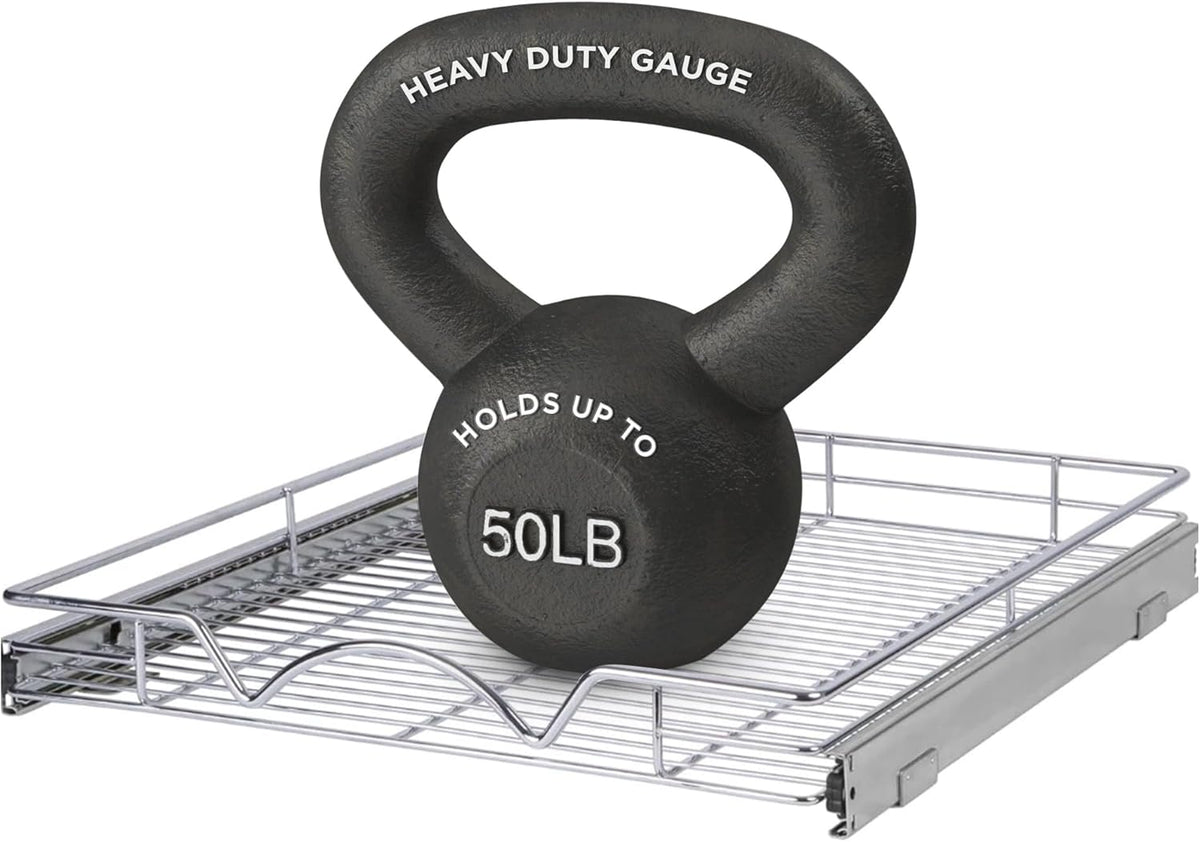 HOLDN’ STORAGE Pull Out Cabinet Organizer, Heavy Duty Caddy w/Lifetime Limited Warranty - 8”W x 21”D - Requires At Least 9-1/4” Cabinet Opening, Steel Metal Cabinet Drawers Slide Out, Chrome