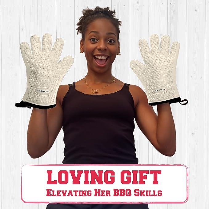 KITCHEN PERFECTION S Silicone Smoker Oven Gloves for Women -Extreme Heat Resistant BBQ Gloves -Handle Hot Food Right on Your Grill Fryer |Waterproof Oven Mitts Cooking Gloves |Superior Set+3 Bonuses