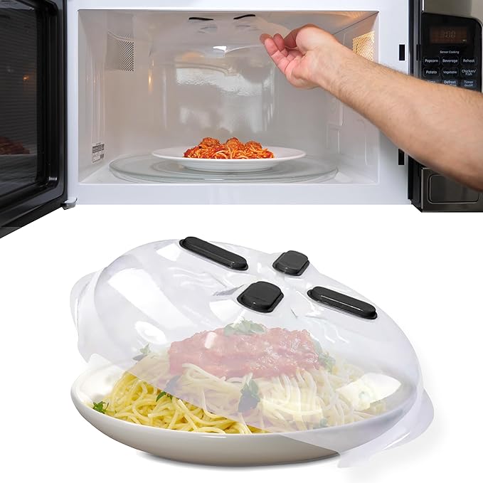 HOVER COVER Magnetic Microwave Splatter Cover, Clear Microwave Cover for Food - Vented & Magnetic, 12-inch, Food Grade Plate Cover, BPA Free - Black