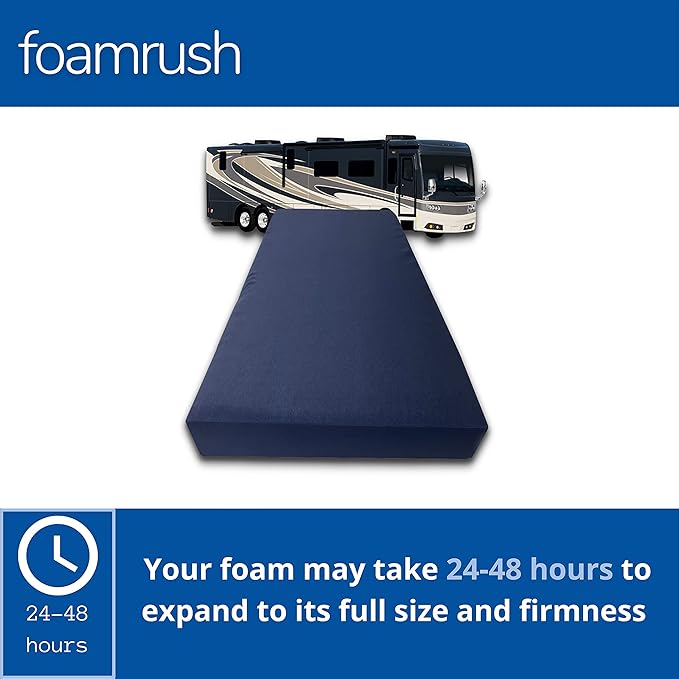 FoamRush 6-Inch Bunk (34" x 75") Gel Memory Foam RV Mattress Replacement with Canvas Navy Cover, Medium Firm, Made in USA, Camper Trailer, Removable Water-Resistant Outdoor/Indoor Cover w Zip