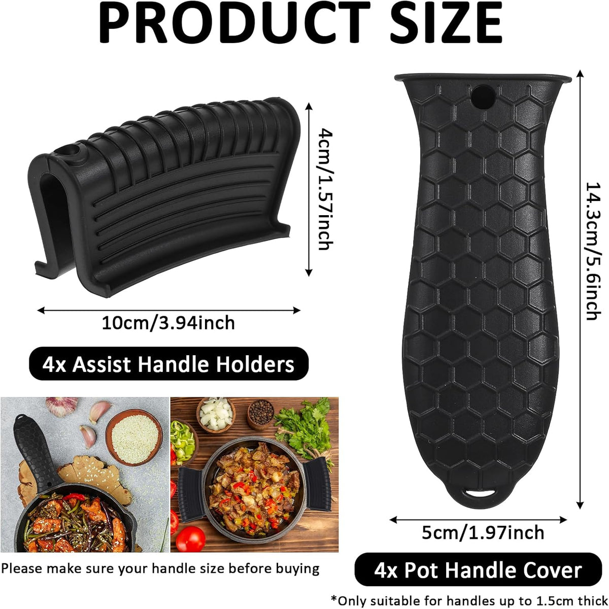 8 Pack Silicone Hot Handle Holder Cover Cast Iron Handle Cover Silicone Pot Holders Heat Resistant Assist Pan Handle Sleeve Non-Slip Pot Handle Covers for Cast Iron Skillet Metal Pan