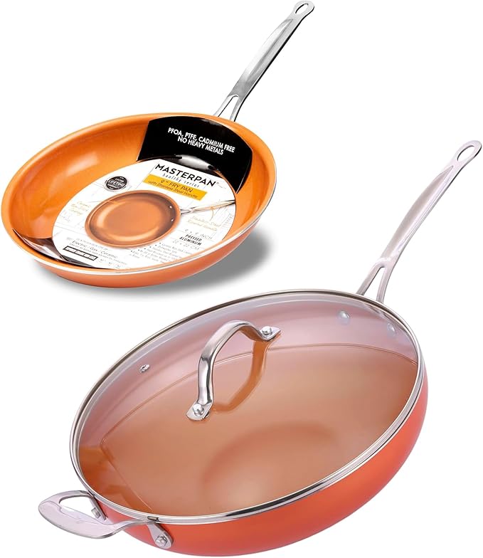 MASTERPAN Copper tone 10 and 12 inch Non-Stick Ceramic Frying Pans 2-Pack