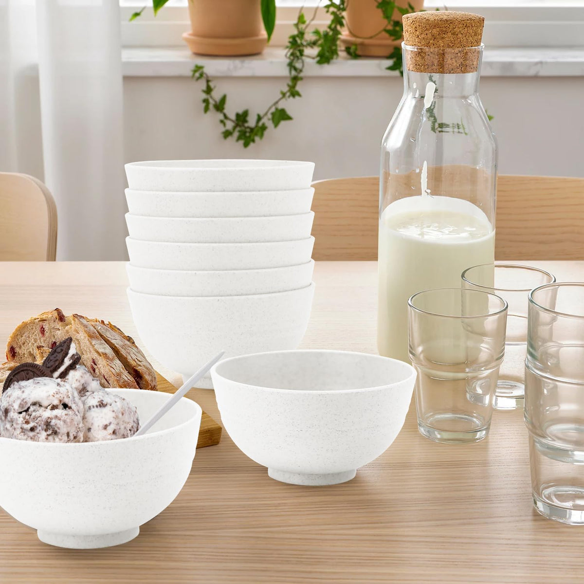 Wheat Straw Snack Bowls 10oz Set of 8 - Unbreakable Dessert Bowl for Kids - Small White Bowls for Ice Cream,Snack and Fruits - Microwave & Dishwasher Safe Mini Appetizer Bowl Sets - White