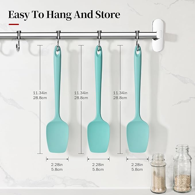 600ºF Heat Resistant Spatulas, High Heat Food Safe Semless Kitchen Silicone Spoon Spoonula Scraper Set for Cooking Baking Mixing Scraping Stirring Nonstick Cookware Pan Bowl (3Pcs,Aqua Sky)