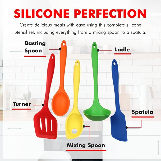 Chef Craft 5 Piece Multicolored Premium Silicone Kitchen Tool Set, Assorted (42086)