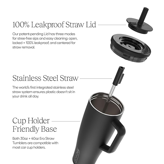 BrüMate Era 30 oz Tumbler with Handle and Straw | 100% Leakproof Insulated Water Bottle Tumbler with Lid and Flexible SoftSip Straw | Made of Stainless Steel | Cup Holder Friendly | 30oz (Matte Black)