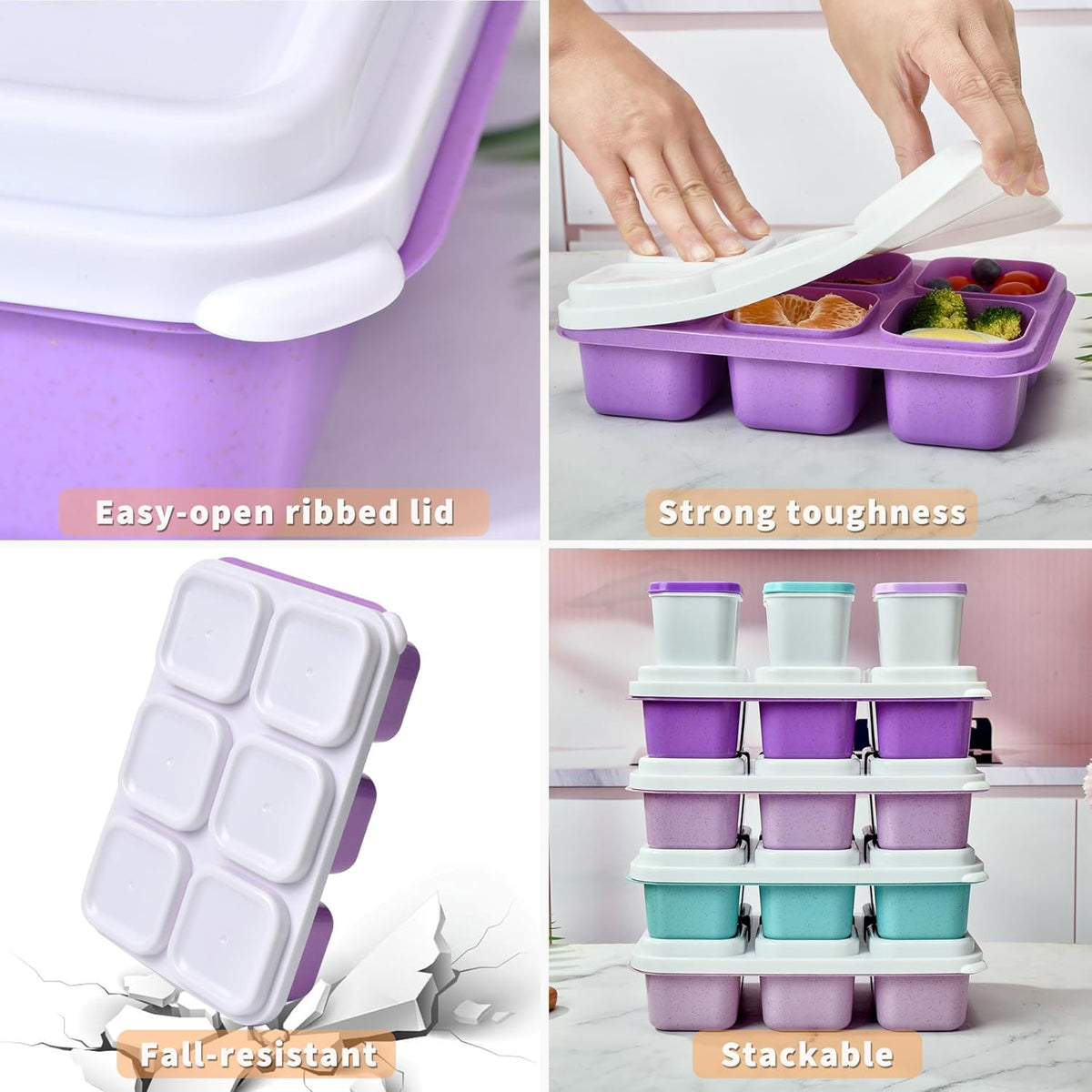 4-Pack Bento Box & Snack Containers for Kids & Adults | 6-Compartment with 4 Sauce Cups | BPA-Free, Dishwasher Safe | Ideal for School, Office, Picnic & Travel (38oz/1100ml)