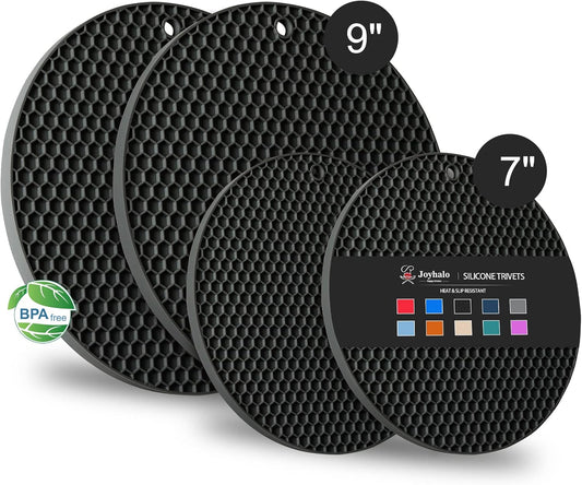 Joyhalo Trivets for Hot Dishes - Hot Pads for Kitchen, Silicone Pot Holders for Hot Pots and Pans, Silicone Mats for Kitchen Countertops, Table, Flexible Easy to Wash and Dry, Grey