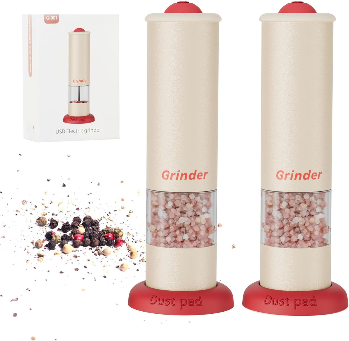 Electric Salt and Pepper Grinder Set, USB Rechargeable Adjustable Coarseness Automatic Salt Pepper Mill Shakers/Grinder Kitchen Spice Mill for Outdoor, Home Chefs Idea for New House Warming Gifts
