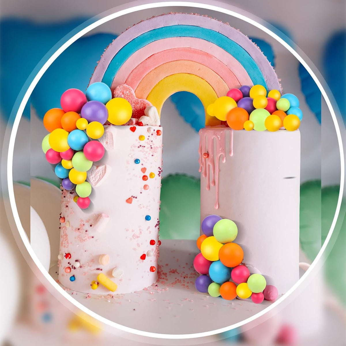 108 Pcs Balls Cake Topper DIY Cupcake Insert Foam Balloons for Cake Baking Wedding Anniversary Birthday Decoration(Sweet Colors,Multi Sizes)