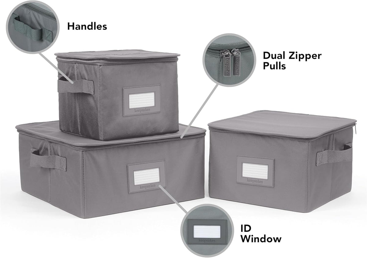 Covermates Keepsakes Dish Storage Box - Stackable, Reinforced Handles, China Storage, Graphite