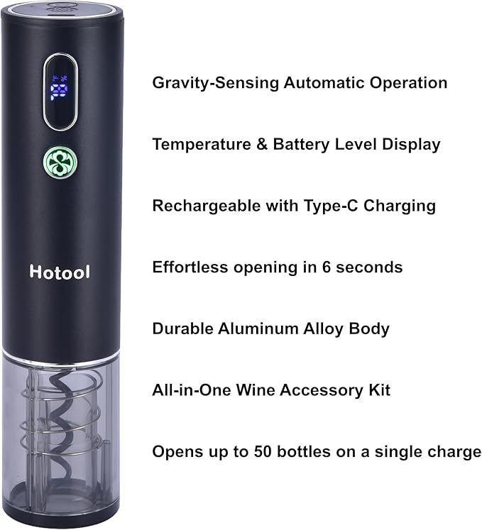 Electric Wine Opener Set with Base – Rechargeable Wine Bottle Opener with Foil Cutter, Wine Aerator and Wine Stoppers – Wine Accessories Gift for Wine Lovers