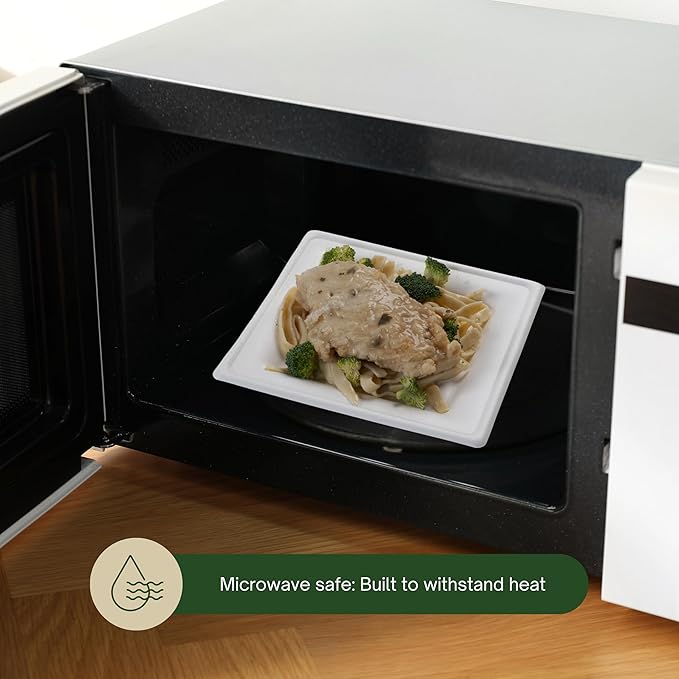 FSE 100% Compostable Square Tray Plates, 8 Inch, Heavy Duty Disposable Plates, Eco-Friendly Unbleached Bagasse, Microwave Safe, (Case of 500)
