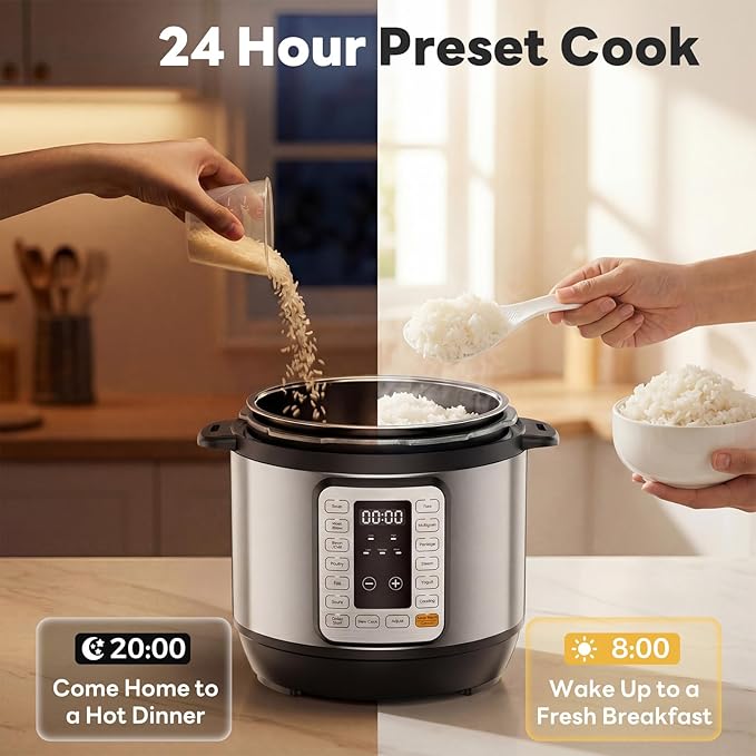 Sweetcrispy 16-in-1 Electric Pressure Cooker 6QT, 12-Preset Multi Cookers with Ceramic Pot, Slow Cook Rice Steamer Sauté Soup Yogurt Maker and More, Recipe Book