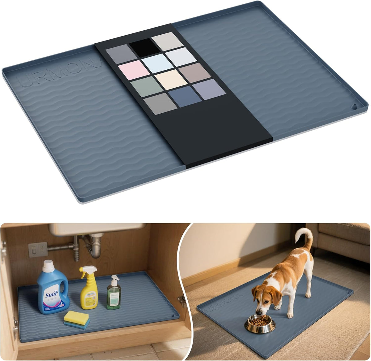 URMONA Waterproof Silicone Under Sink Mat 25'' x 19'' Shelf Liner for Kitchen and Bathroom, Cabinet and Counter Protector, Storage and Organizers, Litter Mat, Pet Cat Puppy Essentials(Dark Grey)