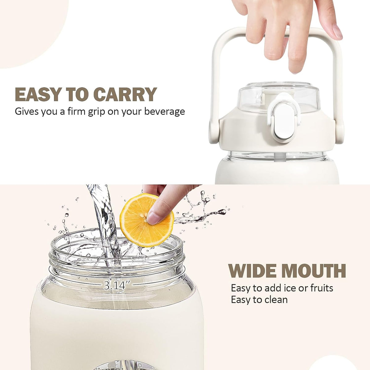 kytffu 56oz Glass Water Bottles with Straw, Motivational Glass Bottle with Silicone Sleeve and Time Marker, Leakproof Large Glass Water Jug for Gym Home Office,White